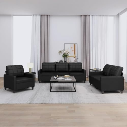 RMIHSJG 3-TLG. Sofagarnitur mit Kissen Schwarz Kunstleder, Langlebiges Polstermöbel für Wohnzimmer Diese robuste und stabile 3-teilige Sofagarnitur aus hochwertigem,