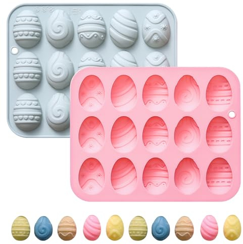 Simpeak 2 Pcs Easter Silicone Mould, 15 Cavity Easter Egg Chocolate Moulds, Non-Stick DIY Soap Candy Jelly Cake Baking Molds for Party Decorations Baking Tools