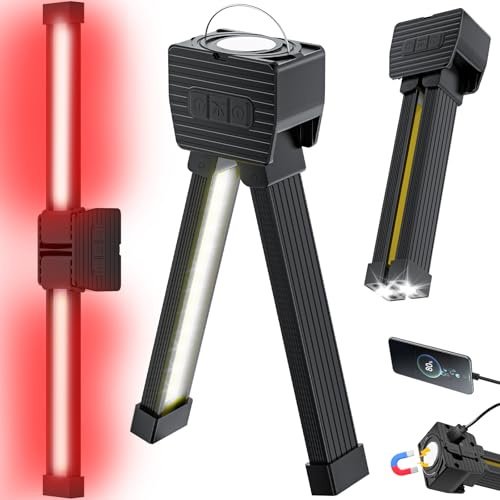 Gym Lamp for Posing, 180° Folding Magnetic LED Work Light - Portable Waterproof Flashlight with 7-Level Dimming, 4 Light Modes, USB-C Fast Charging, Hanging Hook for Fitness, Camping, Home, Emergency