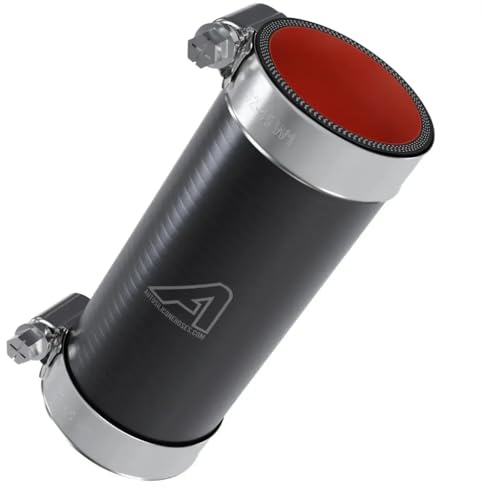 Black 48mm (1 7/8) ID x 200mm Long Silicone Rubber Oil & Fuel Hose Joiner with Hose Clips