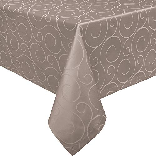 Erwin Müller Tischdecke, Tischwäsche Oberhausen, Jacquard Ranken Taupe Größe 130x250 cm - pflegeleicht, bügelleicht, eckige Decken mit Kuvertsaum