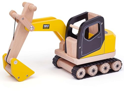 Tidlo T0415 Holzbagger, Baufahrzeuge, Mehrfarbig | Klassisches Holzspielzeug, fördert kreatives Spielen, pädagogisches Geschenk für Kinder