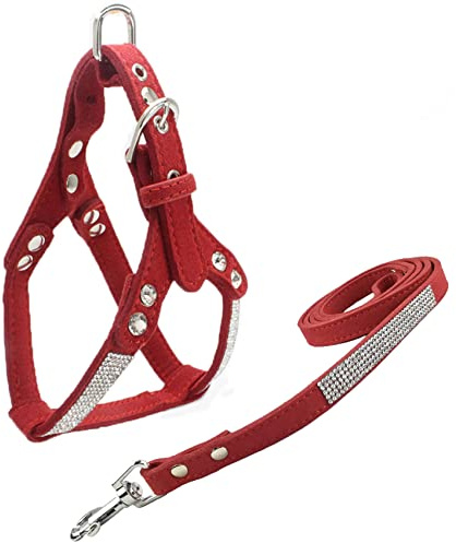 Newtensina Mode Hundegeschirr mit Diamant und Leine Bling Niedlich Hundegeschirr Welpen Geschirr mit Bling Leine für Klein Hunde Mittlere Hunde