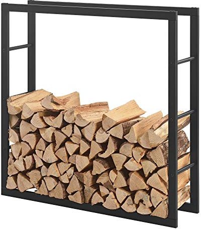 [en.casa] Porte-Bûches Robuste Range-Bûches Solide Support pour Bois de Chauffage Rangement Efficace pour Intérieur Extérieur Acier Laqué 100 x 100 x 25 cm Noir