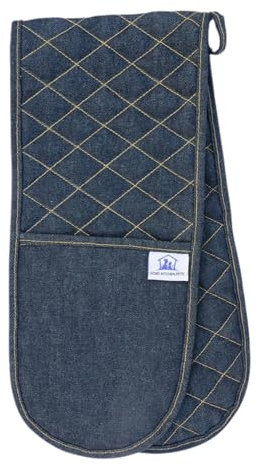 Sterling Sports® Oxford Denim Apron Cotton Indigo 70 x 80 cm- Denim Double Oven Glove Indigo 17 x 90 cm- Pot Holder-Gauntlet-Oxford Vintage Denim Place-mats (Denim Double Oven Glove)