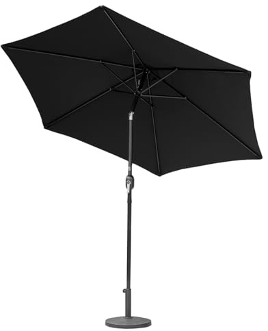 Harrier 2.7m Garden Parasol with Crank Handle & Tilt Function [7 Colour Options] – Outdoor Garden Patio Umbrella with Optional Waterproof Cover + Weights (Black, Parasol Only)