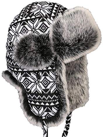 Cozomiz Wintermütze Warme Fliegermütze with Ohrenschützer für Herren Damen Fellmütze Kunstfell Russenmütze Pilotenmütze Hut Trappermütze für Ski Outdoor Grau Gestrickt Medium