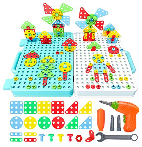 Beinhome 316 ST Mosaik Steckspiel Montessori Spielzeug 3D Puzzle mit Bohrmaschine, Schrauben, Kreatives Spielzeug Kinder ab 3 4 5 Jahre als Pädagogisches Kinderspielzeug Lernspielzeug