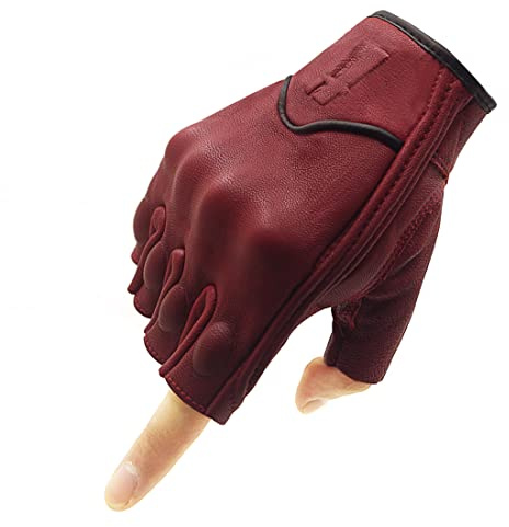 Harssidanzar Herren Vollfinger Ziegenleder Touchscreen Motorrad Fingerlose Handschuhe GM037EU,Rot,Größe L