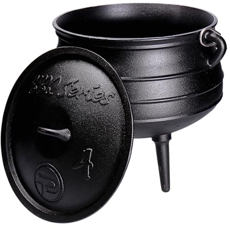 TP BBQ Potjie Cauldron, South African Cast Iron Pot Dutch Casserole with Lid and Feet, Three Foot Saucepan for Braising, Cooking, Camping Accessory for Cooking in