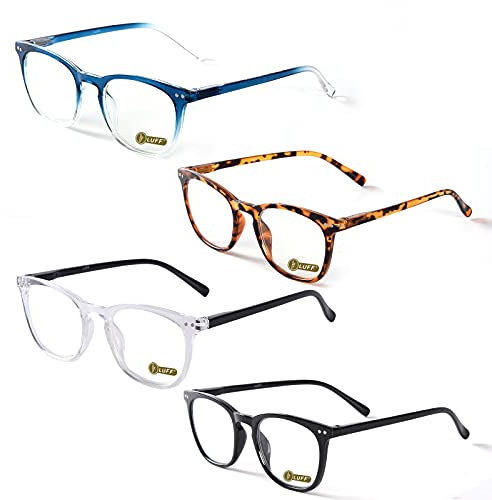 LUFF Lesebrille für Herren Damen - Dioptrien Blaulicht Brille Leichte Computerbrille Sehhilfe Augenoptik Round Federscharnieren Rundes Übergroßer Blendschutz, 4 PACK