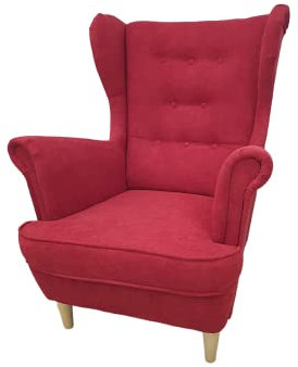 MartHome Einzelsofa Loungesessel mit Fußstütze Wohnzimmersessel, Stoffsessel - Relax Sessel TV Ohrensessel, Bequemer Loungesessel Wohnzimmer - Skandinavischer Sessel (Rot, A6)