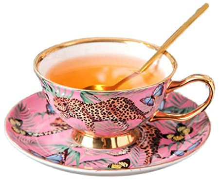ZOGBX Tazza da caffè Vintage in Porcellana Inglese,Tazza da tè in Ceramica,Fiore Tazza di tè,Piattino per Tazza da caffè in Ceramica da per Il tè pomeridiano for Bevande Calde o Fredde (Color : Red)