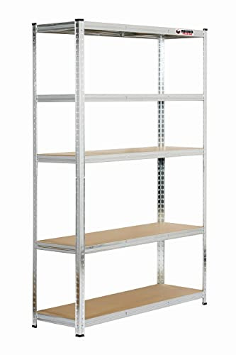 Rhino Racking - 10 Bays - 5 Tier Heavy-Duty Industrial Storage Shelves - Galvanised - 180x120x40cm