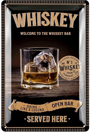 LANOLU Retro Blechschild Whisky - Bar Schild - Whiskey Schild als Bar Deko für Irish Pub - Metallschilder vintage für Partyraum, Kellerbar, Dart - Dekoration Küche aus Metall als Geschenk, 20x30cm