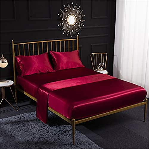 Ensemble de draps en satin de soie crème MAYILNSIN, 4 pièces, avec drap housse en satin, drap plat, taie d'oreiller, respirant, doux et confortable, parure de lit, taille double