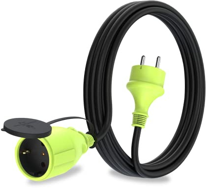 MutecPower 3m Schuko Verlängerungskabel für den aussenbereich IP44 H05RR-F3G 1,5mm² Outdoor verlängerung mit schutzkontakt buchse und schuko Steckdose 3 Meter schwarz/grün