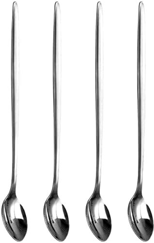 Acense Pack of 4 Latte Spoons - Long Handle Stainless Steel Spoon - Ideal for Coffee Café Latte, Espresso, Hot Chocolate, Hot Drinks, Dessert