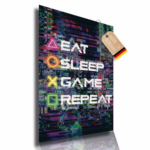 Lineo Gamer-Poster XXL Spielkonsolen-Poster für Gaming-Fans; Eat-Sleep-Game-Repeat Wandbild Kunstdruck für Jugendliche und Erwachsene Wand-Deko mit kräftigen Farben