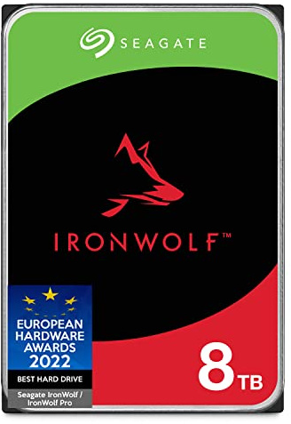 Seagate IronWolf, 8 TB, Enterprise Internal NAS HDD – CMR 3.5 Inch, SATA 6 Gb/s, 7,200 RPM, 256 MB Cache for RAID NAS, Rescue Services (ST8000NT002)