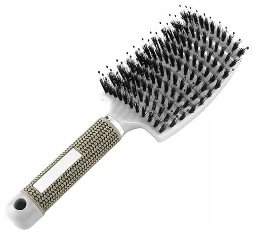 Shangmei Brosse à Cheveux Poils de Sanglier - Paddle Brush - Anti-Noeuds - Brosse Démêlante - Brosse pour Cheveux Fins et Fragiles - Appareils et Outils de Coiffure - Blanc