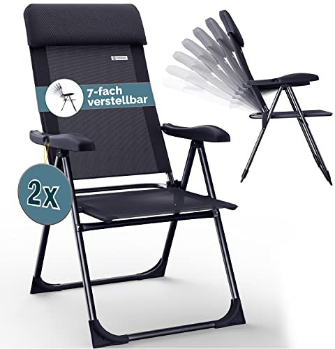 Casaria Gartenstühle 2er Set Klappbar 7-Fach Verstellbar Alu mit hoher Rückenlehne Liegefunktion Faltbar Balkon Campingstuhl Klappstuhl Hochlehner