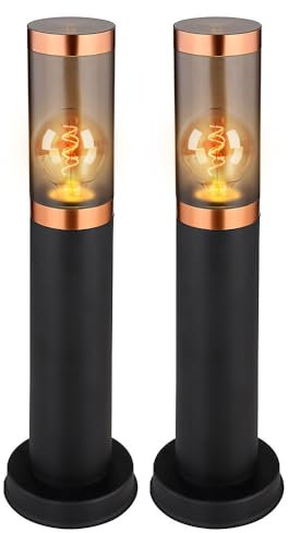Standleuchte Stehlampe Außenbeleuchtung Sockelleuchte rauch Kupfer Außen Garten Stehlampe, Edelstahl Kunststoff, 1x E27, DxH 7,6x45 cm, 2er Set