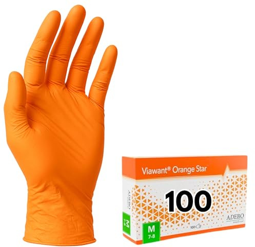 Einweghandschuhe 100 Stück | M | Nitrilhandschuhe Orange | Puderfreie, latexfreie Einmalhandschuhe | Reißfest & feinfühlig | EN 455 & EN 374 | Gr. Gr. S, M, L