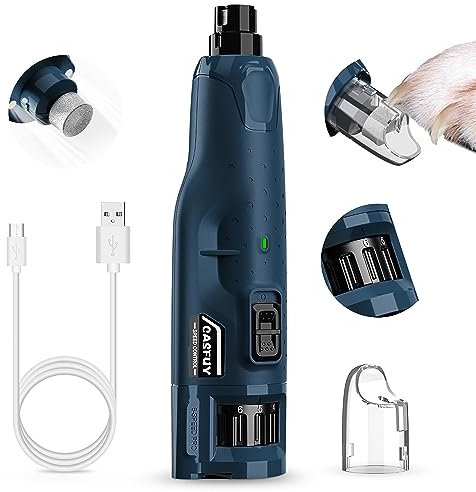 Casfuy Krallenschleifer für Hunde - (45 dB) 6-Gang-Haustier-Krallenschleifer mit 2 LED-Lichtern für große, mittlere und kleine Hunde und Katzen. Elektrischer Hundekrallenschneider mit Staubschutzkappe