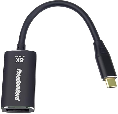 PremiumCord 8K Adaptador USB-C a DisplayPort 1.4 M/F, UHD 8K 3840p 60Hz, 4K 2160p 120Hz, Full HD 1080p, HDCP 2.2, USB Tipo C Macho, DisplayPort Hembra, Aluminio, Color Gris Espacial, Longitud 15 cm