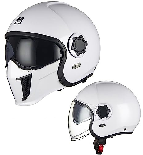 WYXAXNM Vintage Motorradhelm Jethelm Motorrad-Halbhelm DOT/ECE Zulassung Motorrad-Sturzhelm Mit Sonnenblende Retro-Stil Vespa Harley Jethelm Für Jugendliche Männer Frauen,White-M