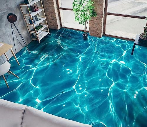 Self-Adhesive Floor Wallpaper 3D Blue Sea Floor Wallpaper,250 * 175cm Bathroom Waterproof self-Adhesive Vinyl 3D Flooring Wallpaper Print Epoxy