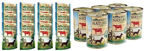 Dehner Best Nature Hundefutter Adult, Rind und Spätzle mit Karotten, im Beutel, 12 x 150 g (1.8 kg) & Best Nature Hundefutter Adult, Rind und Reis mit Distelöl, 6 x 400 g (2.4 kg)