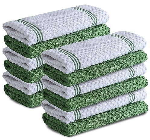 Infinitee Xclusives Premium Tea Towels | Pack of 12 | 100% Cotton |38 x 64 cm| Ultra Soft & Highly Absorbent Terry Dish Towels for Kitchen, Bar & Daily Household Cleaning Use |Sturdy Green|