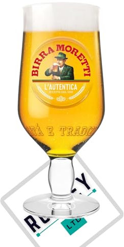 Roxley Moretti X1 Vaso de pinta | Vaso Moretti de 56 cl | También viene con 1 alfombrilla de cerveza de marca
