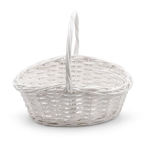 Cesta mimbre blanca con asa, para almacenaje, decoración, regalos, Navidad, comunión, bautizo, boda. Medidas, 39 x 29 x 16 altura. y con las asas levantadas 37