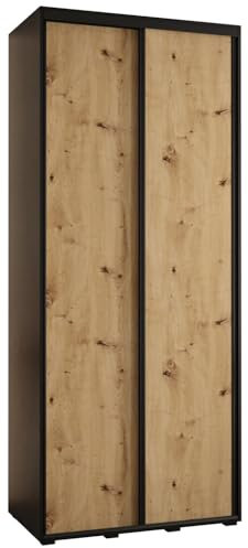 MEBLE KRYSPOL Davos 1 100 Schlafzimmerschrank mit Zwei Schiebetüren - Moderner Kleiderschrank mit Kleiderstange und Regalen - 235,2x100x60 cm - Schwarz Artisan Schwarz
