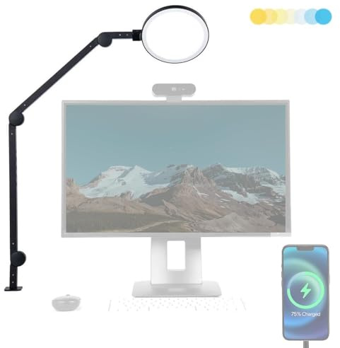 Lume Cube Lampada da scrivania LED Edge 2.0, dimmerabile, per casa e ufficio, con porta di ricarica USB e braccio oscillante resistente, temperatura e luminosità del colore regolabili, luce per webcam