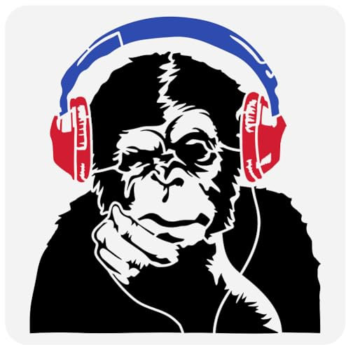 FINGERINSPIRE Denkender Affe Schablone Zum Malen 30x30 cm Banksy Denkender Affe Mit Kopfhörern Malschablone Große Tier Affen Zeichnungsvorlage Banksy Themen Schablone Für DIY Basteln