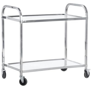 Stainless Steel Catering Trolley, Rolling Kitchen Utility Serving Cart on Swivel Locking Castors for Catering, Kitchens, Hotels, Restaurants (2 Tier)
