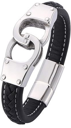 Wycian Armband Edelstahl Frauen, Hand Armband Herren Handschellen Magnetschnalle Lederarmband Silber 20.5CM Rostfreier Stahl für Männer Frauen