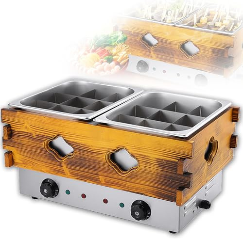 TiStm Pentola per Zuppa Elettrica Commerciale da 20 Litri, Pentola per Cottura Oden, Cuoci Pasta, Spiedini, 18 Griglie, Doppie Vasche con Controllo Indipendente della Temperatura, Adatta A Ristoranti