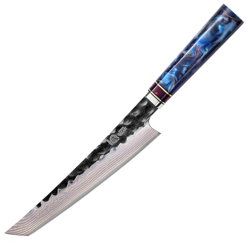MITSUMOTO SAKARI 8 Inch Kiritsuke Knife - Japanese VG-10 Damascus Steel Hand-Forged Chef & Sushi Knife for Sashimi & Precision Tasks