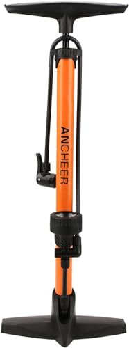 ANCHEER Bike Pump High Pressure Floor Ergonomic Floor Bicycle Pump with Gauge - High Pressure 160 PSI Fits Schrader, Presta, Dunlop Valve Types（yellow