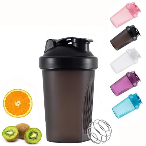 zukent Shaker protéiné avec boule de mélange en acier inoxydable, shaker pour boissons protéinées, compléments, sans BPA, sans DEHP, étanche, pour fitness, sport, gym, 400 ml (noir)