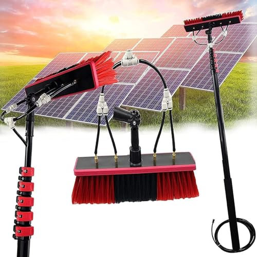 LSBHPPD Pulizia Fotovoltaico Kit Spazzola per Pannelli Solari Spazzolone per Pulizia Pannelli Fotovoltaici Asta per La Pulizia delle Finestre, Spazzola Telescopica Alimentata Ad Acqua,9m/30FT