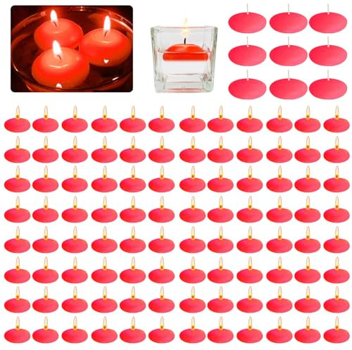 90 Stück Schwimmkerzen, Rot Schwimmkerzen, UnparfüMierte Schwimmkerzen, Schwimmkerzen Wachs, Schwimmende Kerzen, für Hochzeitspool,Valentinstagbadewanne,Abendessen, Valentinstagsessen