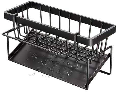 FYSL Spülbecken Organizer Schmal, Sink Organizer Mit Selbstentleerender Ablaufwanne, Schwammhalter, Handtuchhalter, Spüle Organizer für Küche und Badezimmer, Edelstahl