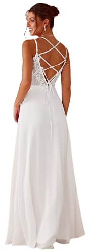 Ever-Pretty Vestidos de Dama de Honor Largo Elegantes Sin Mangas Cuello en V Cintura Imperio Formal Blanco 46