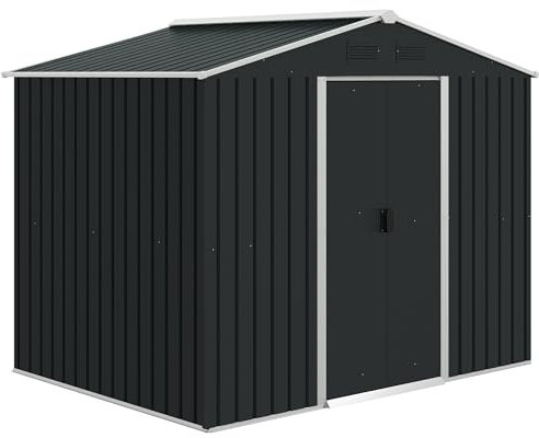 Outsunny 7.7 x 5.7ft Metal Garden Shed with Vents and Lockable Sliding Doors, Waterproof Galvanised Patio Outdoor Tool Storage Shed, Grey